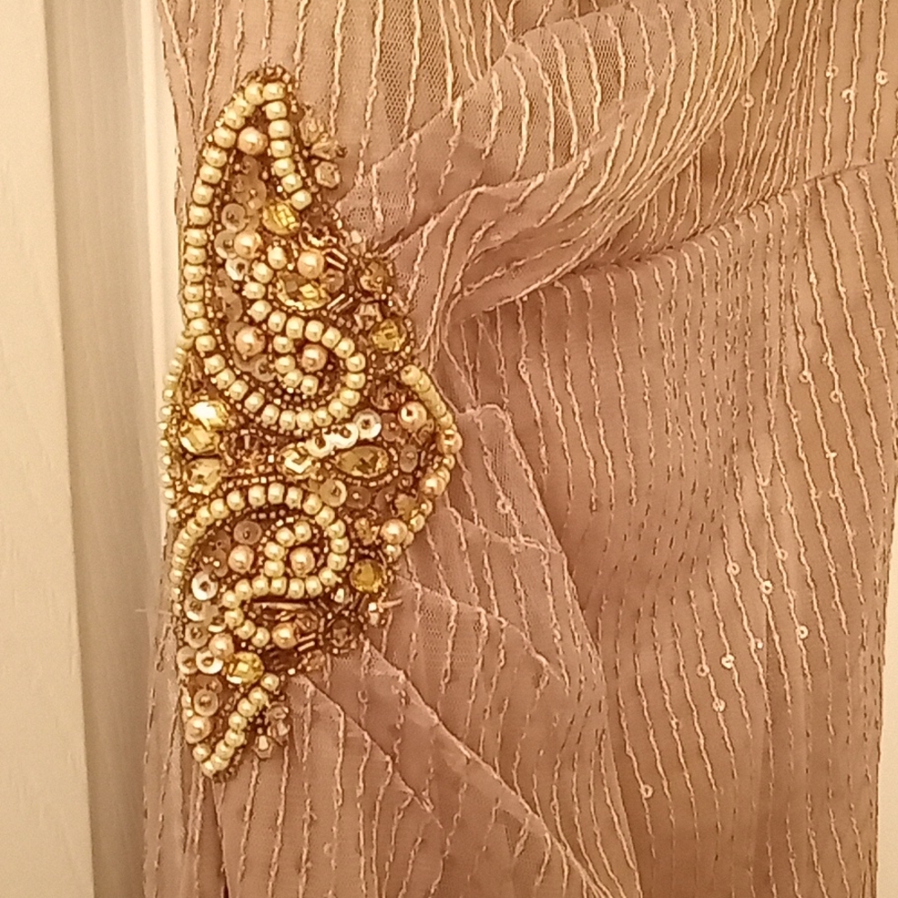 Nwot David Meister champagne sequin beaded dress - Picture 3 of 7